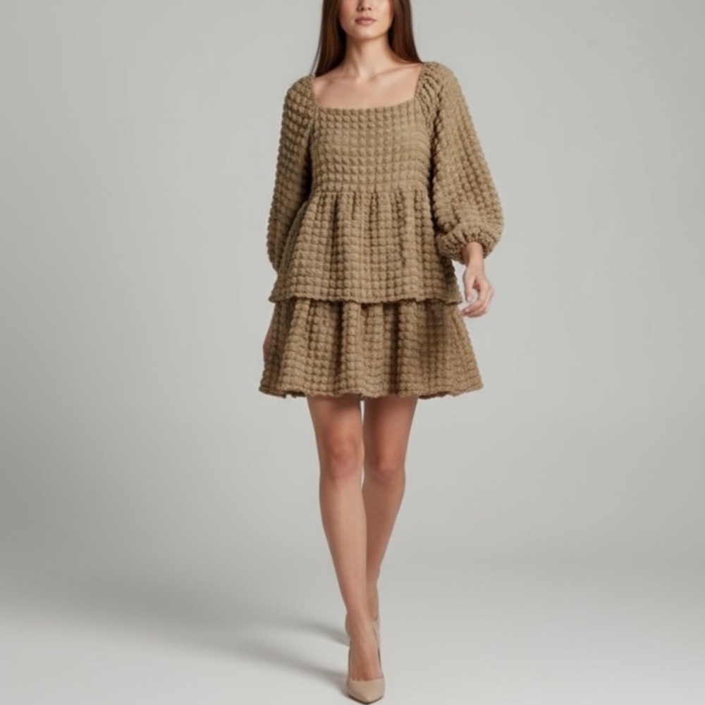 NWT Simply Southern Collection | Taupe Bubble Cloud MIDI Dress Size XL